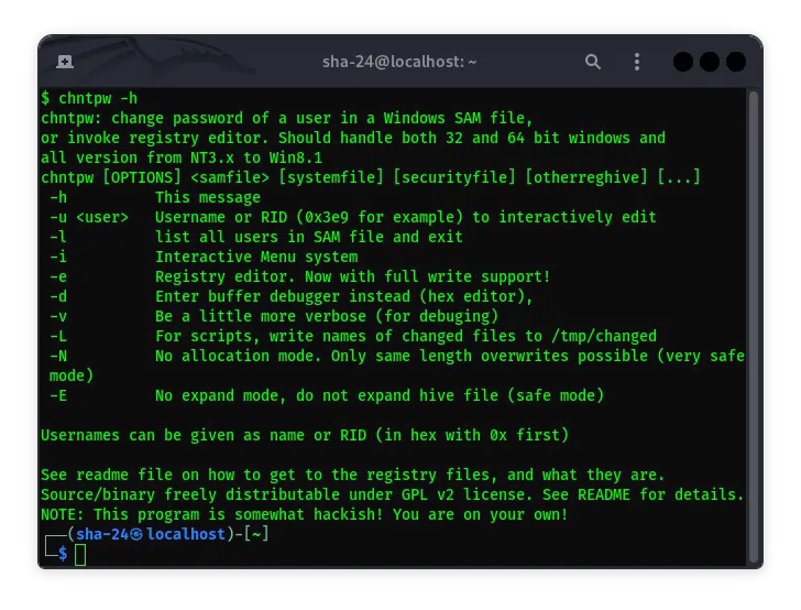 CHNTPW di Kali Linux: Alat untuk Mengatur Ulang Password Windows